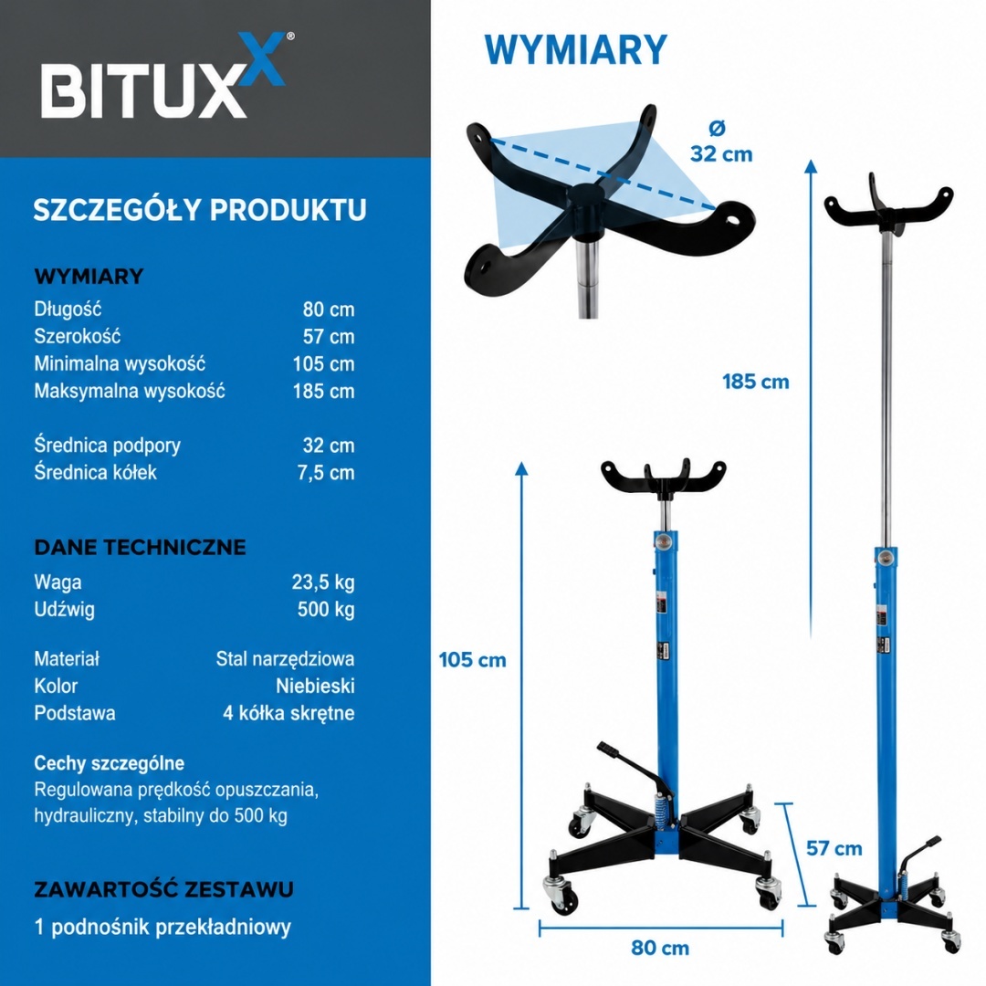 Mobilní dílenský zvedák hydraulický stabilní pro převodovky M19544